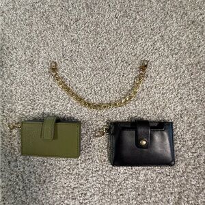 3-Piece 2 Wallets & Gold Purse Chain Bundle – Black, Olive & Gold